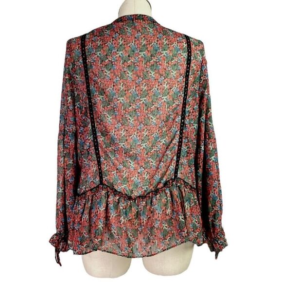 Matilda Jane Top Women XL Black Sheer Floral Long Sleeve Lace Peasant Ruffle - Picture 6 of 7